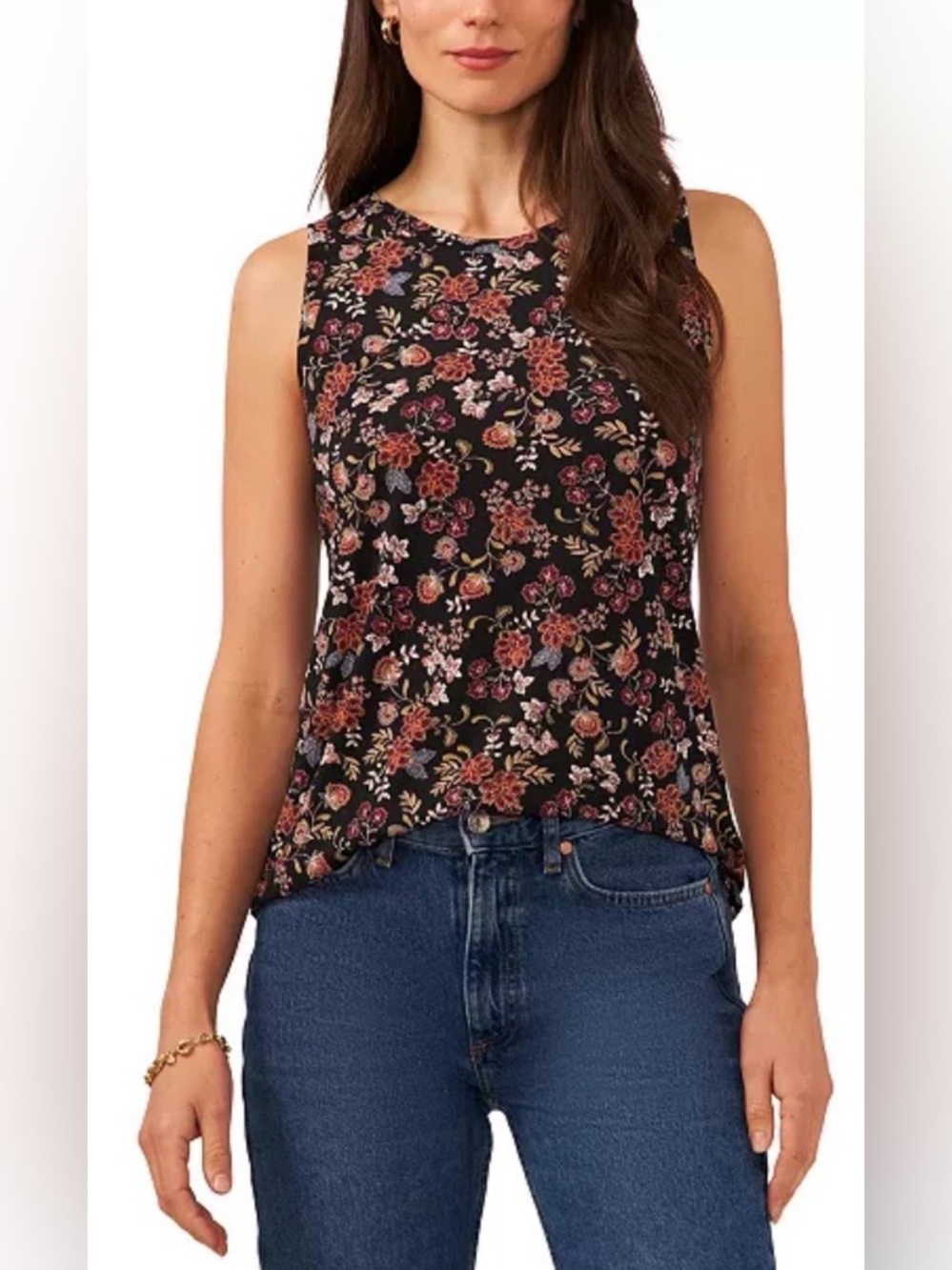 Vince Camuto Floral Print Keyhole Sleeveless Top